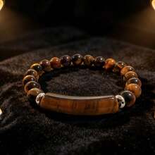 1条男士天然宝石手链，适合日常佩戴 - 咖啡棕 - 查看 3