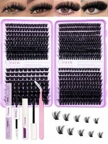 Bộ 558 sợi mi giả cỡ lớn, siêu dày 150D, mi giả lông chồn D-Curl bồng bềnh, độ dày 80D-100D-120D-200D, bao gồm keo dán mi, nước tẩy trang, dụng cụ uốn mi, nhíp để tự nối mi tại nhà. - Màu tím - Xem 3