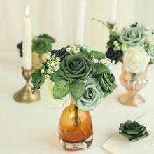 7/12/17/22/27PCS Artificial Flowers, Foam Roses With Stems, Suitable For DlY Wedding Bouquets, Bridal Shower Centerpieces, Floral Arrangements, Party Table Decor, Home Decor (OPP Bag Packaging, No Box) - Green - View 5