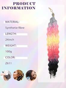 1-Pack 24 Inch Deep Wave Hair Extensions - Rainbow Colored Synthetic Extensions With Water Wave Pattern For Music Festival Carnival & Daily Glam Festival Hair Essential - Multicolor - View 3