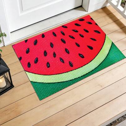 1件夏季门垫，西瓜卡通图案，涤纶材质，防滑底，经久耐用，室内入口垫，厨房垫，户外地毯，适用于客厅、卧室、浴室、房间装饰