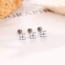 SWANJO 1pc Titanium Flower CZ Cartilage Earring 16G Four Leaf Helix Tragus Stud Flat Back Labret Piercing Jewelry - TC177 - View 6