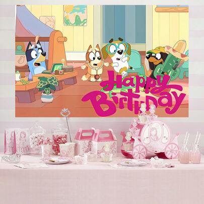 Blue Dog Birthday Party Decoration Backdrop, Cartoon Theme Shower Party Perfect Decor, Bedroom Hanging Tapestry Photo Background, Home Prop