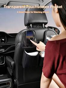 High Quality PU Leather Car Seat Storage Bag With Tablet And Cup Holder | Multi-Compartment Design For Snacks, Tissues, Water Bottles | Suitable For SUV, Pickup, Sedan Backseat | Convenient Travel Accessory - Style a - View 6