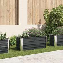 vidaXL Raised Bed Planter, Flower Box, Garden Planter, Terrace Vegetable Garden, Garden Bed, Planting Bed, Anthracite, 100x40x45 Cm, Galvanized Steel - 100x40x45 cm - 查看 8