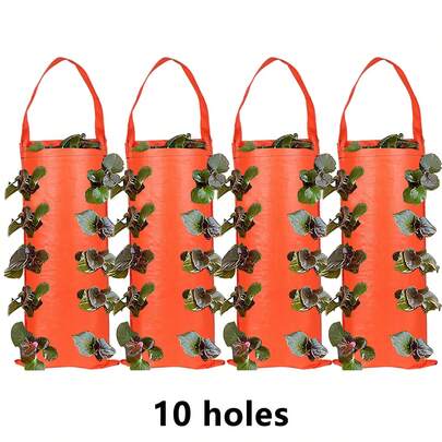 4 túi trồng dâu tây treo - Hộp trồng cây theo chiều dọc, thích hợp để trồng dâu tây, cà chua và dưa chuột, lựa chọn làm vườn hiệu quả.