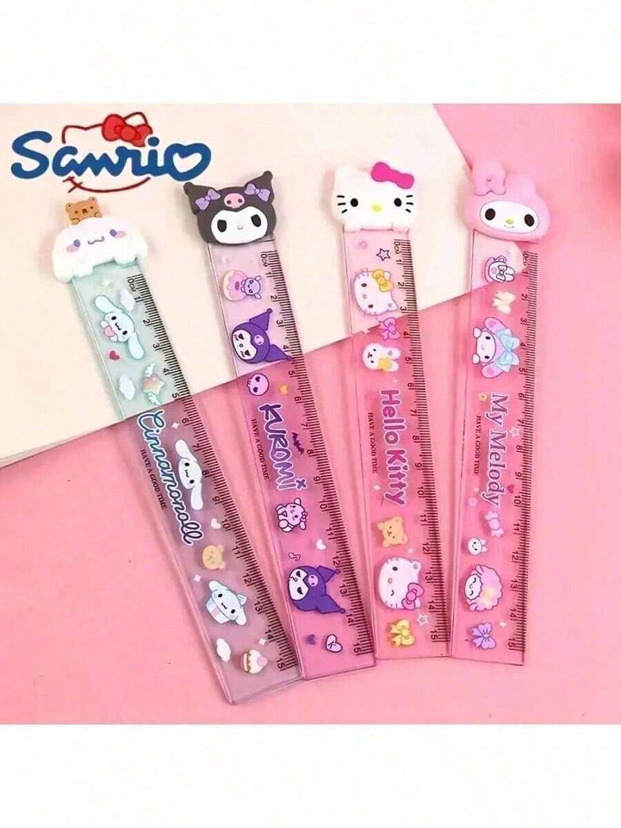 SANRIO 三件套三丽鸥卡通尺套装:5.91英寸可爱塑料尺,多功能设计,可收纳化妆品、小工具、餐具,耐用笔筒和收纳盒,是学校、办公室、宿舍、化妆品、护肤品和办公用品的理想之选。印有Hello Kitty、Kuromi和朋友们的图案——非常适合学校和办公室使用。 - 多色 - 查看 1