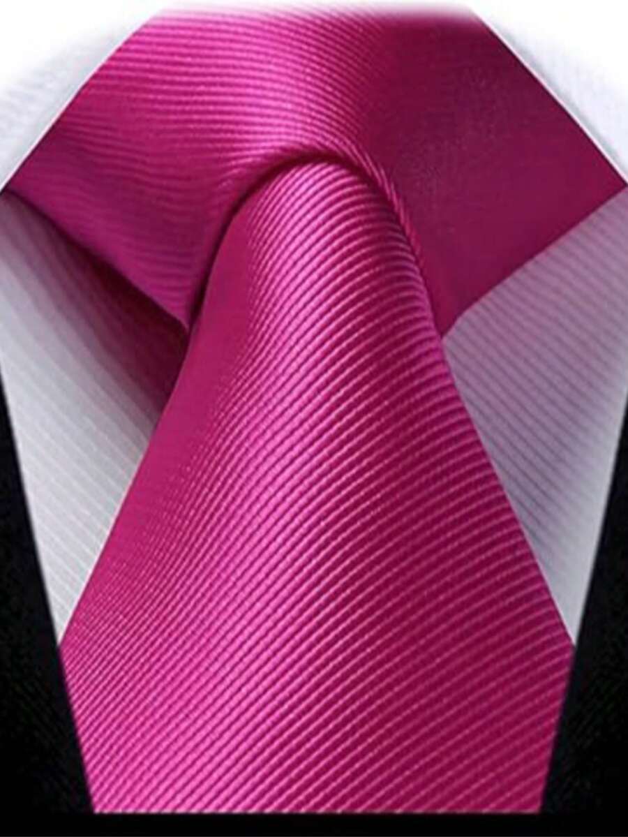 1 chiếc cà vạt nam màu hồng nhạt trơn, họa tiết sọc, thích hợp cho học sinh, vest, đi làm và mặc hàng ngày. - Màu Hồng Tươi - Xem 1