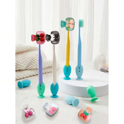 2pcs/Set Cute Cherry Bow Toothbrush Cover And Fish-Shaped Standing Toothbrush Holder With Suction Cup Base, Portable Travel Toothbrush Protector For Adults, Fits Manual Toothbrushes, Hygienic Dustproof Cover With Drainage Holes, Toothbrush Head Protection, Bathroom Organizer For Travel, School & Home Use, Ideal Gift For Lovers, Friends, Family, Teachers & Travel Enthusiasts, Portable Design For Easy Carrying, Must-Have For Home & Dorm