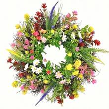 1pc Artificial Texas Wildflower Wreath, 17.71 Inch, Suitable For Farmhouse Indoor Front Door Wall, Wedding, Home Decor, Thanksgiving And Summer, Perfect Choice - Multicolor - View 9