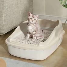 Caja de arena para gatos, caja de arena para mascotas de tamaño pequeño para inodoro antisalpicaduras para gatos - BEIGE - Ver 3