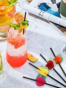 10/20/30/50/100pcs Fruit Shaped Flexible Black Straws, Fruit Drink Straws, Coffee & Cocktail Stirrers, Beverage Accessories Suitable For Milkshakes, Smoothies, Bubble Tea, Iced Coffee Etc. Applicable For Bars, Clubs, Restaurants And Home Use - View 6