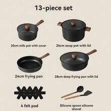 Ensemble de batterie de cuisine en titane noir, comprenant une poêle antiadhésive, une casserole et une poêle. Convient aux plaques à induction et à tous les types de cuisinière. Cet ensemble de poêles antiadhésives est idéal pour les crêpes, les œufs, les steaks, etc. Matériau en titane léger et portable. (Disponible en ensembles de 13/16/18 pièces et en pots individuels) - Voir 14