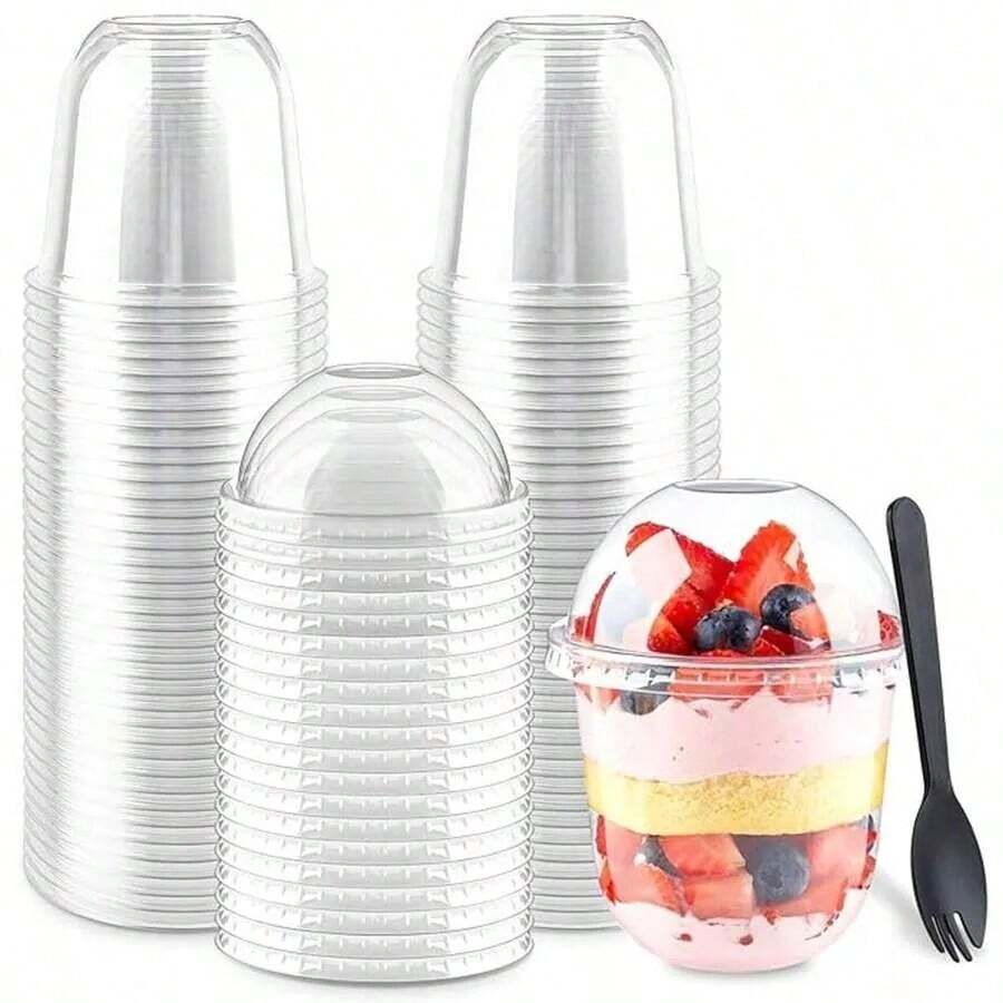 10pcs20pcs/30pcs U-Shaped Cake Cups With Lids, Ice Cream Cups, Juice Cups, Fruit Milk, Milk Tea Cups, Super Cute Round Mini Heat-Resistant Cups - Transparent - View 1