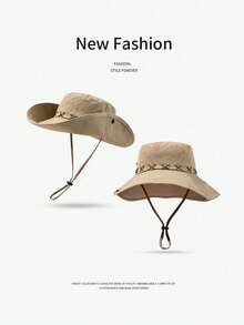 1pc Unisex Solid Color Embroidered Fisherman Hat, Fashion Outdoor Hiking Fishing Sun Protection Cap, Casual Windproof Drawstring Hat, Suitable For Daily Use In Spring, Autumn And Winter - A - View 19