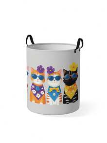 1 Stück faltbarer runder Aufbewahrungskorb mit Katzen-Motiv, große Kapazität, Griffe, Multifunktional für Badezimmer, Schlafzimmer, Wäsche, Spielzeug, Haushaltsgegenstände, zusammenklappbarer Wäschekorb, Aufbewahrungsbox - Verschiedenfarbig - Übersicht 6