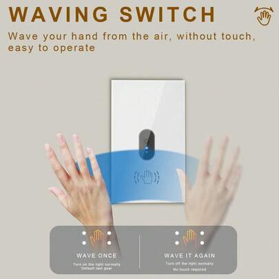 美标红外感应智能开关 - 可选WiFi或非WiFi版本，钢化玻璃面板，挥手控制，兼容Alexa/Smart Home/涂鸦智能，支持App远程控制和定时，适用于400W LED/白炽灯，无需零线，阻燃PC材质