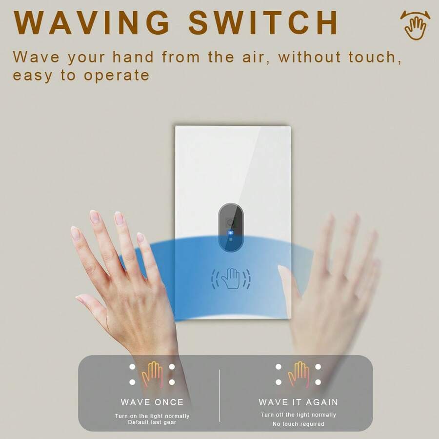 Interruptor inteligente con sensor de infrarrojos - Opciones con y sin WiFi, panel de vidrio templado, control con un gesto de la mano, compatible con Alexa/Smart Home/Tuya, control remoto y programación a través de la aplicación, apto para LED/incandescente de hasta 400W, no requiere cable neutro, material ignífugo de PC - Multicolor - Ver 1