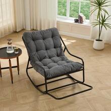 Outdoor Rocking Chair, Comfortable, Soft And Thick Cushion For Living Room, Bedroom, Reading Room, Black Frame With Grey Cushion - 深灰色 - 查看 10