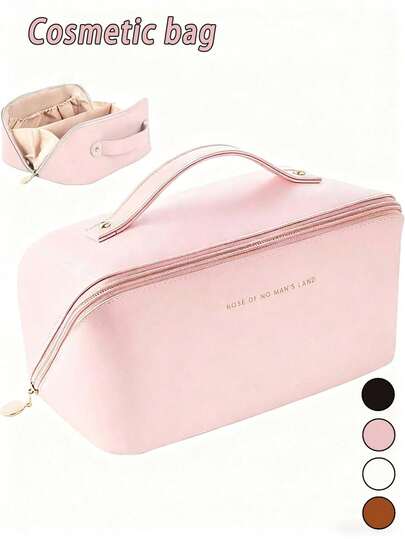 1 pieza Bolsa de maquillaje de lujo para mujer, bolsa de tocador impermeable de piel sintética, organizador de cosméticos portátil, bolsa de accesorios de viaje de gran capacidad, textura trenzada, regalo del Día de San Valentín, artículo esencial de viaje para mujer, artículo esencial para cruceros, bolsa de playa para mujer, cartera y bolso para mujer, regalo para dama de honor