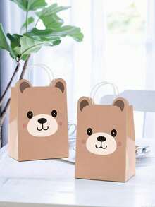 10pcs/5pcs/1pc Bear Theme Party Gift Bags, Bear Shaped Paper Tote Bags Suitable For Bear Theme Party Supplies, Fashion Shopping Bags, Anniversary Celebration, Gift Packaging Bags, Birthday Celebration, Bridal Shower, Wedding, Graduation, Forest Animal Theme Party - One Size Fits All - View 4