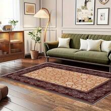 Large Moroccan Style Rug - Deep Red And Gold Beige Burgundy Rug, Suitable For Use As A Floor Mat, Featuring Intricate Medallions And Ornate Borders, Available In Large Sizes, Suitable For Living Rooms, Bedrooms, And Offices - Luxurious Home Decor, Warm Brown, Beige, And Red Tones, Modern Living Room Rug, Vintage Rug, Hallway Rug, Round Floor Mat, Bedroom Rug, Large Living Room Rug, Large Carpet, Bohemian Style Living Room Rug, Large Living Room Rug - 1PC - Xem 12