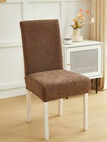 Bộ 1/4/6/8 vỏ bọc ghế màu kaki có thể tháo rời, chất liệu nhung mềm mại với họa tiết lá cây, co giãn tốt, phù hợp cho ghế phòng ăn, phòng khách và phòng ngủ. - Cà phê nâu - Xem 8