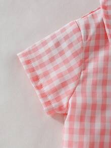 Camisa de manga corta con cuello a cuadros para niña - Rosa - Ver 3