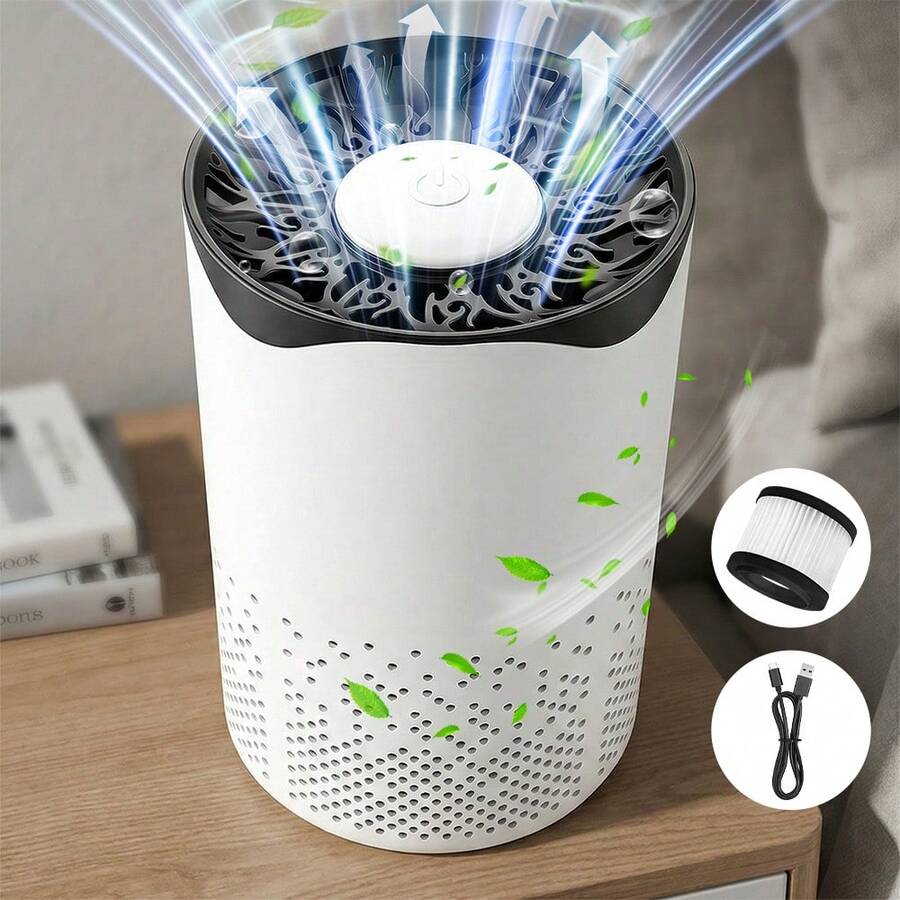 Mini Desktop Air Purifier USB Small Portable Air Cleaner, HEPA Filter Bedroom Office Home Car Smoke Pollen Dust Odor Eliminator, Quiet Touch Control White - A - Xem 1