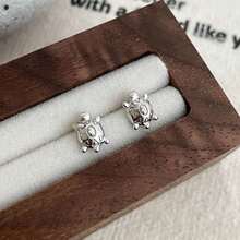 1 Đôi bông tai hình rùa bằng bạc nguyên chất dành cho nữ, thích hợp chụp ảnh ở bãi biển/đại dương, bông tai dễ thương và đa năng. - Bạc - Xem 6