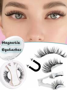 1Pair Natural Cat Eye Magnetic Eyelashes With Applicator Reusable Magnetic Lashes Kit Eyetail Elongated Waterproof No Glue Needed False Eyelashes - màu đen - Xem 1