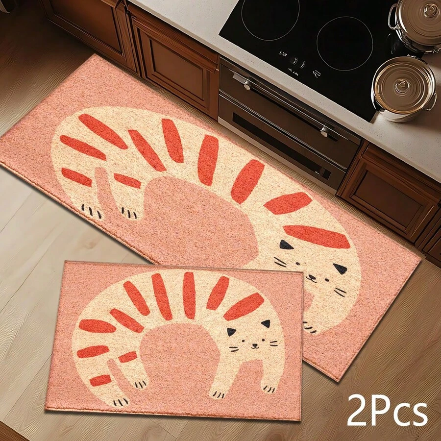2D粉色猫咪印花地毯,柔软可水洗,适用于玄关、门廊、室内(客厅、浴室、卧室、游戏室、洗衣房、宿舍装饰)等场所。 - 彩色 - 查看 1
