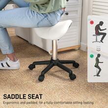 HOMCOM Saddle Stool, PU Leather Rolling Stool With Wheels, Adjustable Salon Chair For Kitchen, Salon Spa, Bar, Home Office, Massage, White - White - View 5