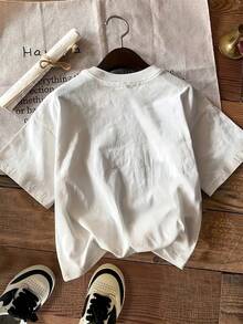 NewSummerCasual Women's Short Sleeve T-Shirt, Retro Youthful Internet Celebrity Style, With Light Croissant Print And French Phrase. 100% Pure Cotton, Crew Neck. Soft - 白色的 - 查看 2