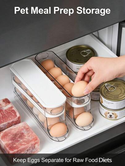 1pc Space-Saving Rotating Egg Storage Box, Suitable For Refrigerator Side Door, Made Of Plastic Material, No Battery Required, Essential Egg Organizer For Kitchen