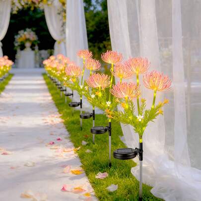 Đèn sân vườn năng lượng mặt trời ngoài trời 3 đầu chống nước IP44, đèn LED hình hoa loa kèn nhện phát sáng, đèn trang trí tự động bật/tắt cho sân vườn, hiên nhà, lối đi, cắm trại.