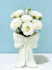 1个粉白蝴蝶结装饰花瓶，可爱丝带设计，陶瓷质感树脂材质，防滑设计，适合家居装饰、客厅摆件、卧室置物架展示和礼品赠送。 - 均碼 - 查看 9