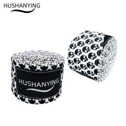HUSHANYING 5m/196in, 3m/118in Skull Design Semi-Elastic Boxing Wraps, Wrist Support For Muay Thai, Taekwondo, Karate