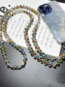 1pc Crystal Chain Long Necklace, Handmade Beaded Chain Made Of PP Material, Versatile For Hanging Phone, Bag, Crossbody Wear, Shiny Decorative Chain For Women, New Luxury Crystal Beaded Phone Lanyard, Elegant Shoulder Strap, Fashionable Phone Charm, Back To School Season - Multicolor - View 15