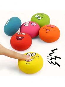 微笑吱吱叫狗狗玩具 - 柔软橡胶球，适合小型至中型幼犬，无需电池 - 彩色 - 查看 10
