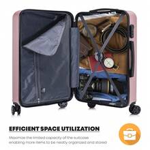 YONSLY 4-Piece Suitcase Set (16/20/24/28 Inch) With 4 Wheels, 360° Mesh Compartment, Combination Lock, Soft Rubber Handle, Large Trolley Suitcase, Carry-On Hard Shell Suitcase, Travel Suitcase For Business Trips, Holidays, And Family Trips - Rose Gold - View 4