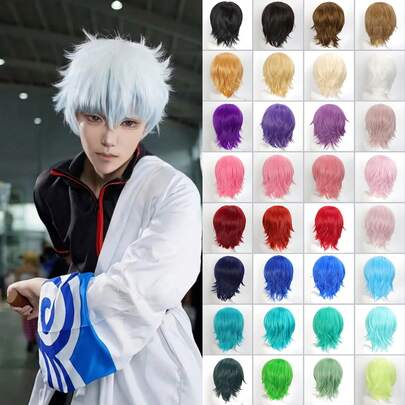 Karida Tóc giả ngắn 12 inch kiểu pixel, chất liệu sợi tổng hợp mật độ cao, chịu nhiệt, tóc thẳng ngắn, phù hợp cho nam và nữ, hóa trang nhân vật anime, game, hoạt hình, Halloween, tiệc Giáng sinh, kèm 1 mũ đội tóc giả.