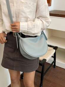 New Fashion Women's Solid Color Minimalist Shoulder Bag, PU Leather, Suitable For Dates, Shopping, Versatile And Exquisite - Blue - View 11