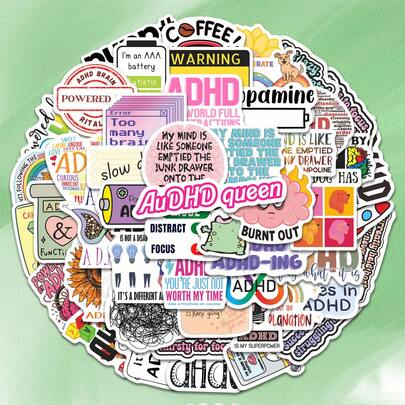 Bộ 51 miếng dán nhận thức về ADHD | Hình dán vinyl sống động với các câu nói về sự khác biệt thần kinh, chủ đề ADHD và thiết kế hỗ trợ | Dùng cho máy tính xách tay, sổ tay, bình nước và làm quà tặng | Dành cho những người ủng hộ sự khác biệt thần kinh, người hâm mộ ADHD và những người yêu thích thẩm mỹ.