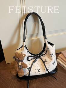 1pc Bow Print Women's Shoulder Bag, Fashionable Underarm Bucket Bag, Suitable For Daily Outing, Dating, Commuting - White - View 6