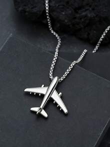 2 PIEZAS Colgante de avión elegante y versátil para hombres, collar de alta calidad adecuado para parejas, el mejor regalo para amigos en viajes, conjunto de cadena de clavícula de avión minimalista. - Plata + Oro - Ver 4