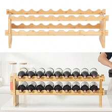 18 Bottle Stackable Modular Wine Rack Bamboo Wood Display Shelf 2-Tier - View 4