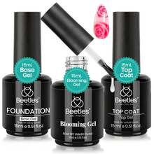 Beetles Top Coat Base Gel & Nail Glue Set-3Pcs No Wipe Top Coat Gel Nail Polish & Base Coat With 9 In 1 Nail Glue Shine Effect Long Lasting Soak Off Uv Light Lamp Diy Nail Gifts For Women & Girls - 3PCS 15ML Base & Top Coat with Blooming Gel - 查看 10