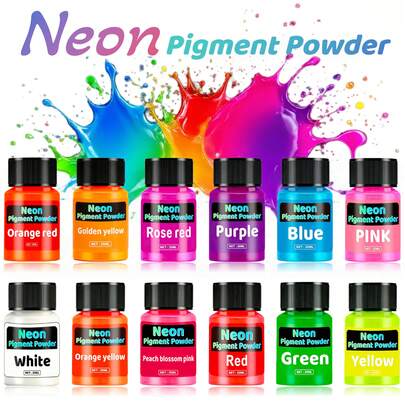 12色20毫升荧光粉，荧光云母颜料，两套各6色可选，适用于环氧树脂、蜡烛着色、霓虹颜料，是DIY工艺品、珠宝制作和圣诞礼物的理想之选。