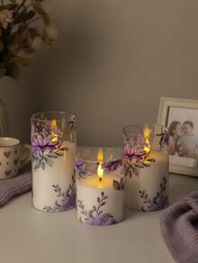 1/3pcs Set LED Electronic Candle Lights, Violet, With Remote Control Timer, Outdoor Electric Pillar Candles, Battery Powered Candle Lights, Realistic Flame Electronic Pillar Candles, Warm Flame, Birthday Wedding Decor, Suitable For Lanterns, Yard, Christmas, Home Decor, Easter, Graduation, Valentine's Day - Violet - View 5